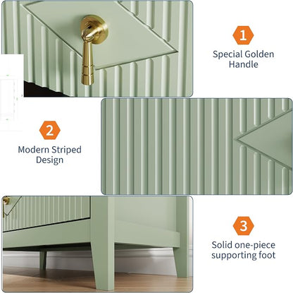 GarveeHome Fluted Dresser for Bedroom, 42.9" Tall 5-Drawer Wood Dresser, Modern Chest of Drawers, Storage Organizer Cabinet for Living Room, Hallway, Entryway, Green