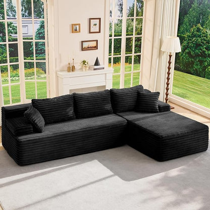 Hobestluk Boneless Couch Modular Sectional Sofa L-Shape Oversized Chaise | 108" Right Facing Chaise Charcoal,Memory Foam,Removable Cover,Non-slip Bottom,No Assemble Required,Living Room Furniture