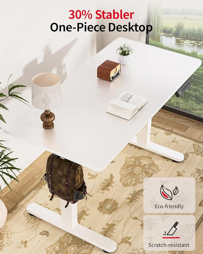 Okin Standing Desk Electric Adjustable Computer Whole Piece Stand up Desk Office Gaming Home Office Memory Desks 48x24 inches White
