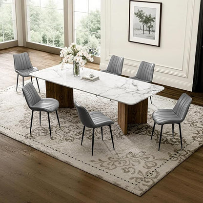 VECELO Dining Chairs Set of 6, Vegan Leather Fabric & Metal Frame, Mordern Style for Kitchen, Living Room,Offcie，Light Grey