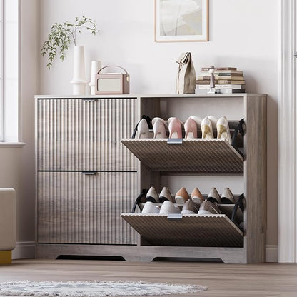 BORNOON Large Shoe Cabinet for Entryway, Shoe Rack Cabinet with 4 Flip Drawer and Adjustable Shelves for Small Apartment, Foyer