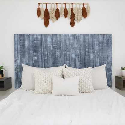 Barn Walls Queen Wood Headboard - Blue Stonewash Farmhouse Design - Wall Mounted Floating Headboard for Queen Bed - Handcrafted Solid Wood - Easy No-Drill Installation