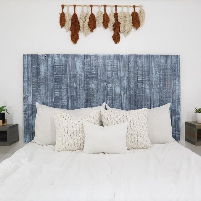 Barn Walls Twin Wood Headboard - Blue Stonewash Farmhouse Design - Wall Mounted Floating Headboard for Twin Bed - Handcrafted Solid Wood - Easy No-Drill Installation
