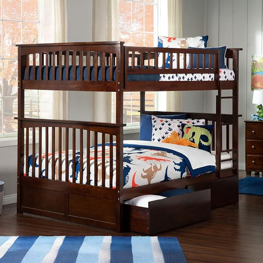 AFI, Columbia Full Over Full Ladder Bunk Bed with Storage Drawers, Walnut