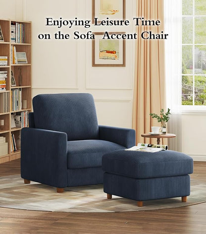 Kidirect 35.5in Oversized Accent Chair, Easy to Assemble Living Room Chairs, Corduroy Reading Chair for Bedroom, 22.5in Deeper Seats Accent Chairs for Living Room, Comfy Armchair Reading Nook, Navy