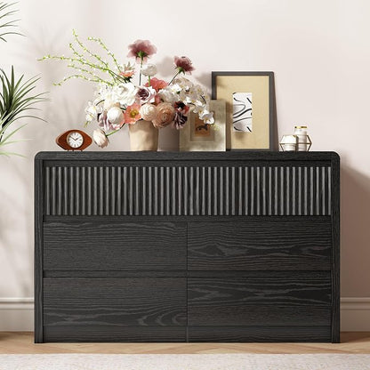 LYNSOM 7 Drawer Dresser for Bedroom, 50" Wide Fluted Dresser with Curved Corners, Wood Dressers & Chests of Drawers with Dual-Panel Design for Bedroom, Entryway, Black