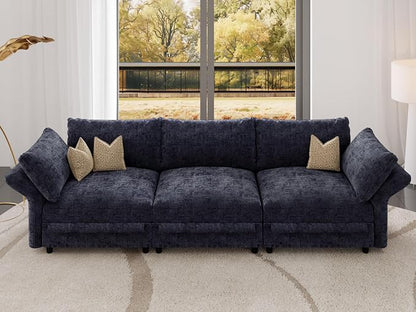 DreamDashio 126" Extra Large Modular Sectional Sofa Cloud Couch with Storage Seat for Living Room with Adjustable Arms, High Back, 3 Seater, 5 Arms & 5 Pillows, Dark Grey Chenille