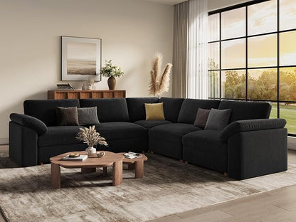 EASE MOOSE Oversized Modular Sectional Sofa, Extra Large L Shape Sectional Cloud Couch,Comfty Deep Seat Wide Modular Sofa for Living Room Removable Cover,Black