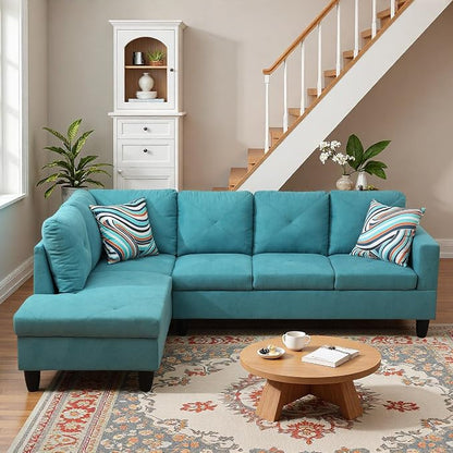 L-Shaped Sectional Sofa, Modern 4-Seat Couch with Left Facing Chaise, Sectional Couch for Living Room, Apartment, Office, Blue