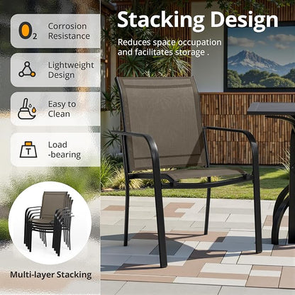 SUNCROWN 5 - Piece Outdoor Dining Set, Patio Furniture Set with 4 x Textilene Dinning Chairs and 41" Metal Round Table with Umbrella Hole for Lawn Garden Backyard Deck, Brown