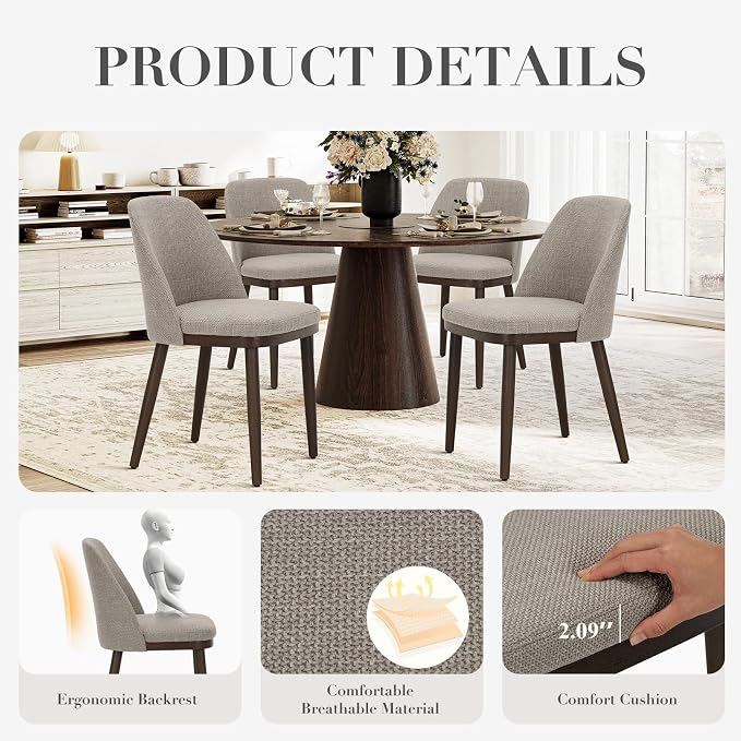 COLAMY Upholstered Dining Chairs Set of 4, Modern Kitchen Chairs with Back, Fabric Side Dining Room Chairs with Wood Legs for Kitchen Dining Room Restaurant, Camel