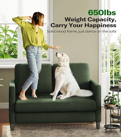 Welzona Loveseat, 51" Small Couch, Comfy Teddy Love Seat for Living Room, Tool-Free Setup Loveseat Sofa for Small Spaces, All-Wood Small Sofa Couch for Bedroom, Green