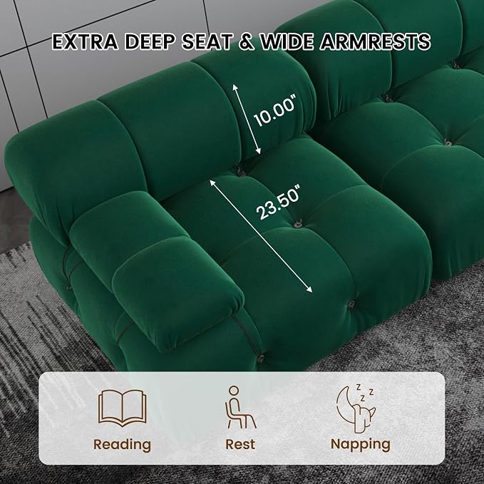 Convertible Modular Sectional Sofa, Modern Velvet Sofa 3-Seater Couch for Living Room, Apartment (104 in/Green)