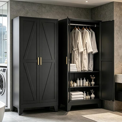 71" H Black Pantry Cabinet,Metal Storage Cabinets with Doors and Shelves,Tall Food Kitchen Cabinets,Farmhouse Kitchen Cabinet,Freestanding Cabinet