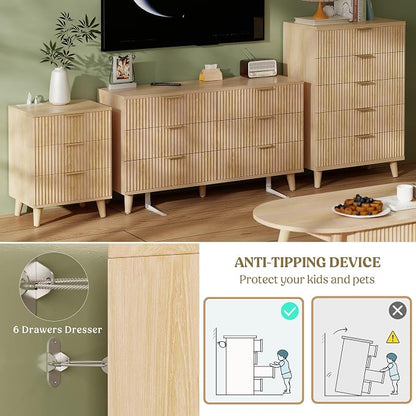 Lulive Modern Dresser and Nightstand Sets 3-Piece, 5-Drawer Dresser + 2 Nightstands Bedroom Sets with Solid Wood Legs (Natural Oak)