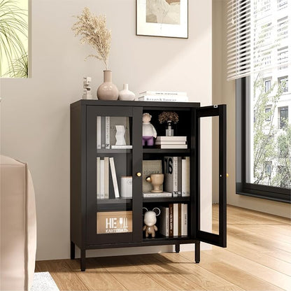Metal Bathroom Cabinet, Small Floor Storage Cabinet, Freestanding Sideboard with 2 Adjustable Shelves for Living Room, Dining Room