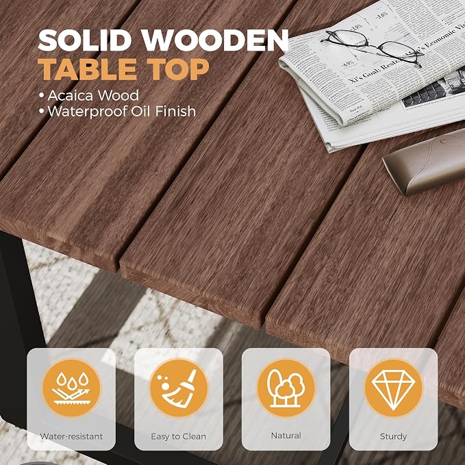 HAPPATIO 9 Piece Patio Dining Set Outdoor, 8 Wicker Chairs with Aluminum Frame and Olefin Cushions, Large Wooden Dining Table with Umbrella Hole,Patio Table and Chairs for Backyard Garden Porch