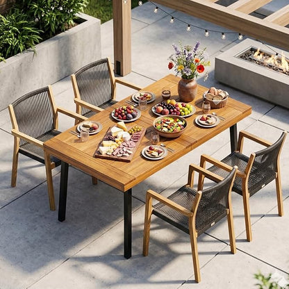 VINGLI 48 Inch Solid Wood Dining Table for 4-6, Walnut Rectangular Kitchen Table with Waterproof Tabletop for Indoor & Outdoor Use, Pine Wood Dinner Table for Patio, Dining Room, Kitchen, Apartment