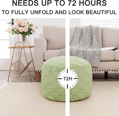 Round Pouf Ottoman 20 x 20 x 14 Inches Boho Poof Home Decor Floor Pouffe Ottoman Foot Rest for Couch Sofa Bean Bag Chairs Living Room Bedroom (Grass Green)