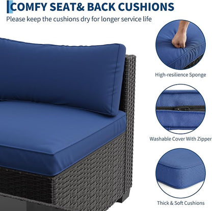 7 PCS Outdoor Sectional Furniture Set, Wicker Conversation Set Sofa, Black | Freely combinable outdoor conversation sofa Weather resistant rattan wicker furniture Easy clean