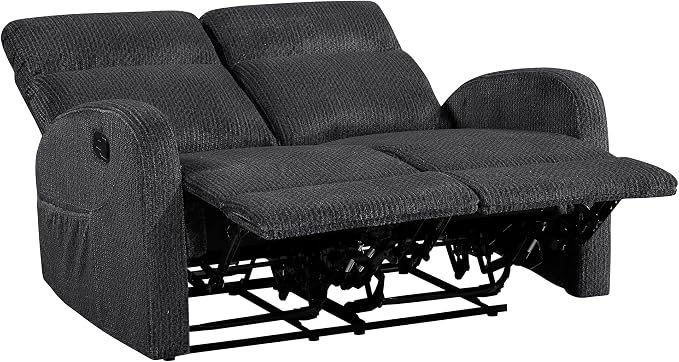 Lexicon Manual Reclining Loveseat, Textured Microfiber Loveseat Recliner, Wall Hugger, Track Arms, Magazine Pockets, Manual Dual Recliners for Living Room/Office/Apartment, Easy Assembly, Dark Gray