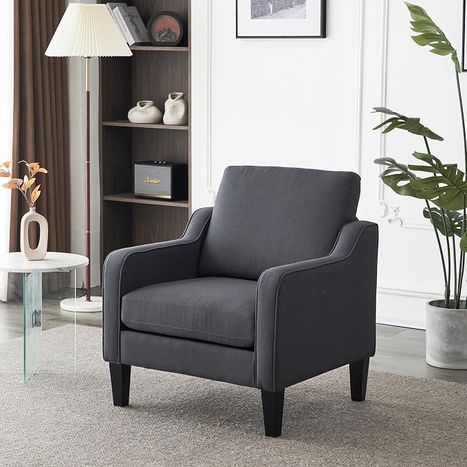 VINGLI Sofa Accent Chairs Set of 2, Comfy Armchair for Living Room Bedroom | Dark Grey, Upholstered Armchair, Premium Linen Fabric, Thick Padded Cushion, Ergonomic Back Support, Versatile for Any Space