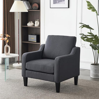 VINGLI Sofa Accent Chairs Set of 2, Comfy Armchair for Living Room Bedroom | Dark Grey, Upholstered Armchair, Premium Linen Fabric, Thick Padded Cushion, Ergonomic Back Support, Versatile for Any Space