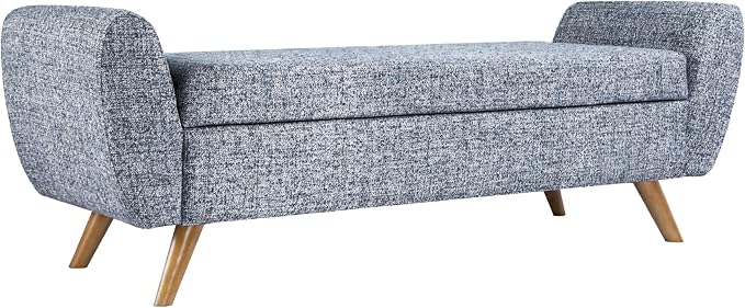 HomePop 60" Modern Storage Bench with Wood Legs - Blue Gray Woven Fabric