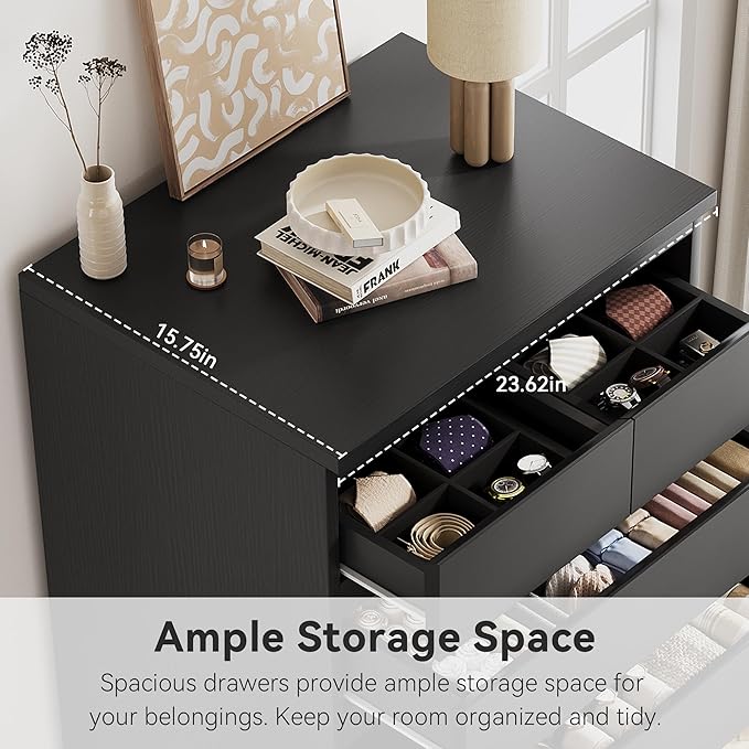 Jocoevol Black Tall 8 Drawer Dresser for Bedroom,Dressers & Chests of Drawers with Jewelry Storage,Wood Storage Dresser with Deep Drawers for Living Room Hallway Entryway(55.3" L*23.6" W*15.7")