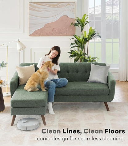 Kingfun L Shaped Couch, 80" W Mid-Century Modern Sofa, Sectional Couches, 3 Seater Sofas with Wide Chaise Lounge, Button Tufted Upholstered Sectional Sofa for Living Room, Bedroom, Green