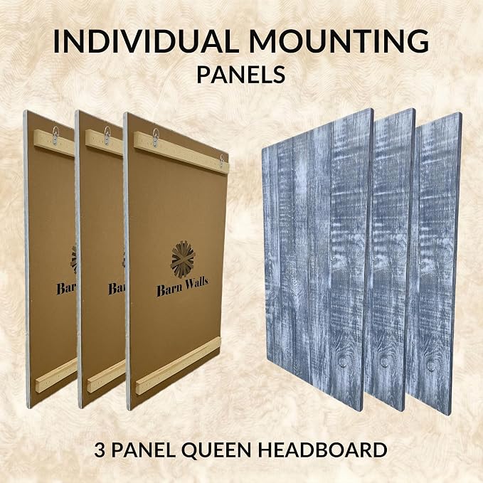 Barn Walls Queen Wood Headboard - Blue Stonewash Farmhouse Design - Wall Mounted Floating Headboard for Queen Bed - Handcrafted Solid Wood - Easy No-Drill Installation