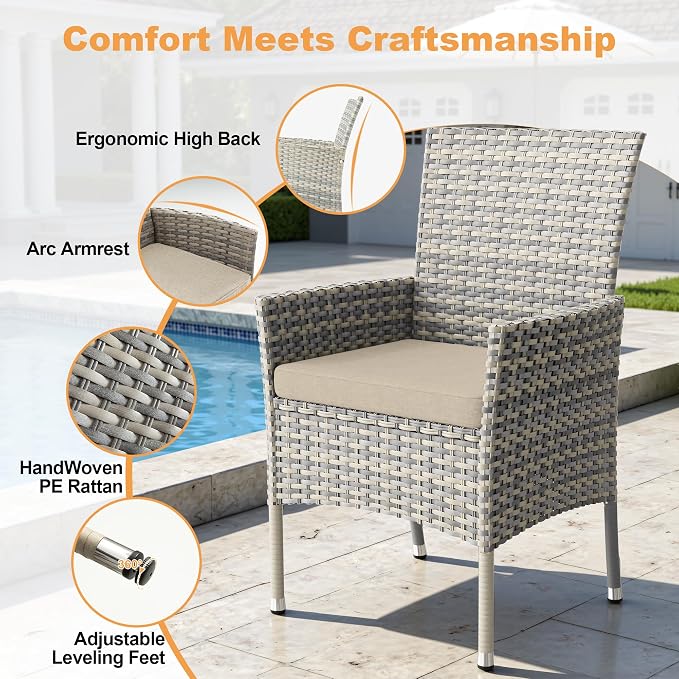 15-Piece Patio Dining Set, Patio Furniture Set with Square Tempered Glass Table & 12 Wicker Chairs, Expandable Design for Larger Groups, Outdoor Furniture for Backyard, Deck, Garden, Beige