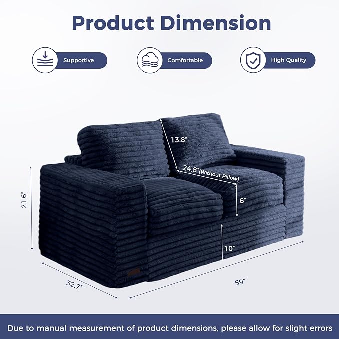 MAXYOYO Boneless Loveseat Sofa Couch for Adults, Floor Bean Bag Couch Sofa | Faux Fur Sofa with Armrests and Back Support, Plush Foam Filled Lounge Couch, Cozy Bean Bag Couch for Living Room, Apartment