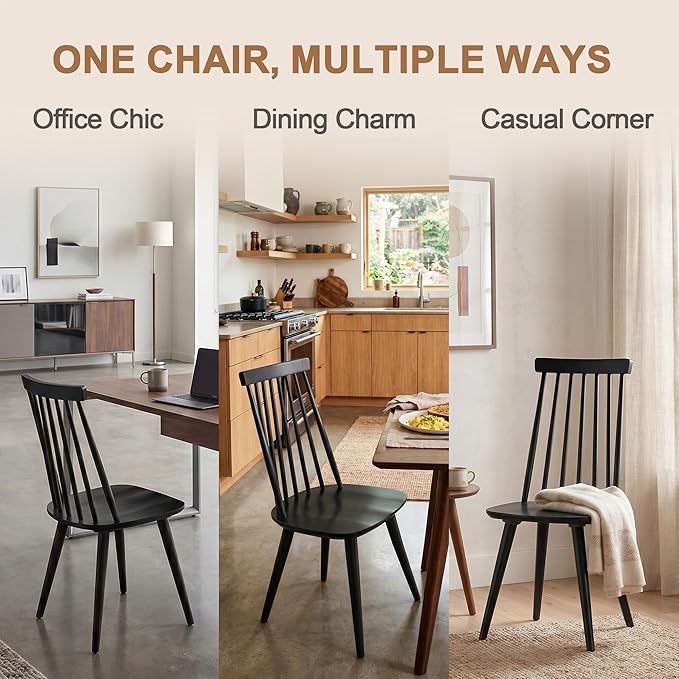 DUHOME Black Windsor Wooden Dining Chairs Set of 6, Wood Dining Room Chair Black Spindle Side Kitchen Room Country Farmhouse Chairs