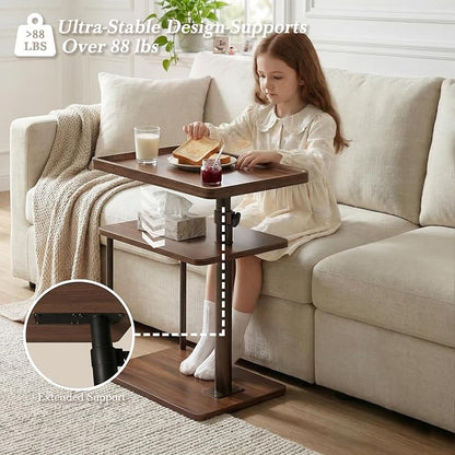 Faesun C Table End Table Adjustable Height, 360°Swivel TV Tray Table for Small Spaces, Small Nightstand for Living Room, Bedroom, Walunt