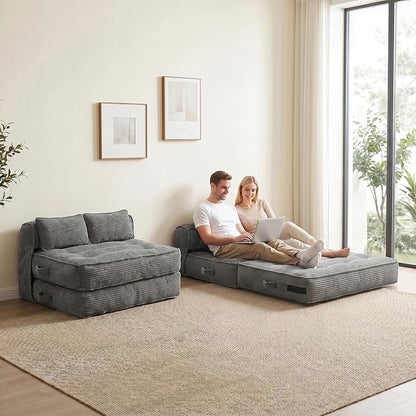 Folding Sofa Bed, Convertible Sleeper Chair with Pillow Foldable Mattress with Back Support, Portable Fold Out Chair Bed Comfy Floor Couch Lounge for Living Room Bedroom Apartment Single