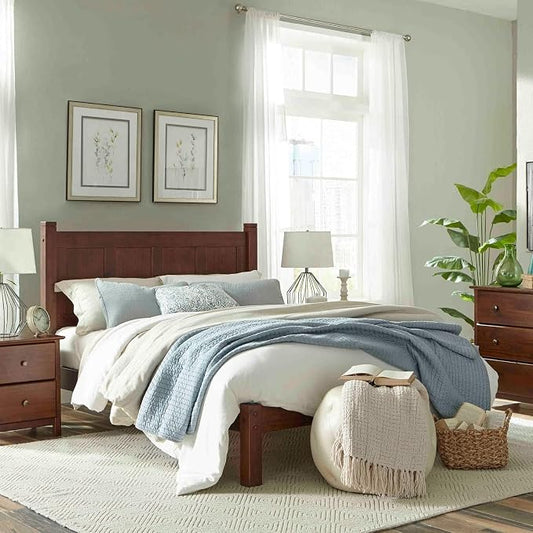 Grain Wood Furniture Shaker Solid Wood Panel Platform Bed, Full Size, Cherry