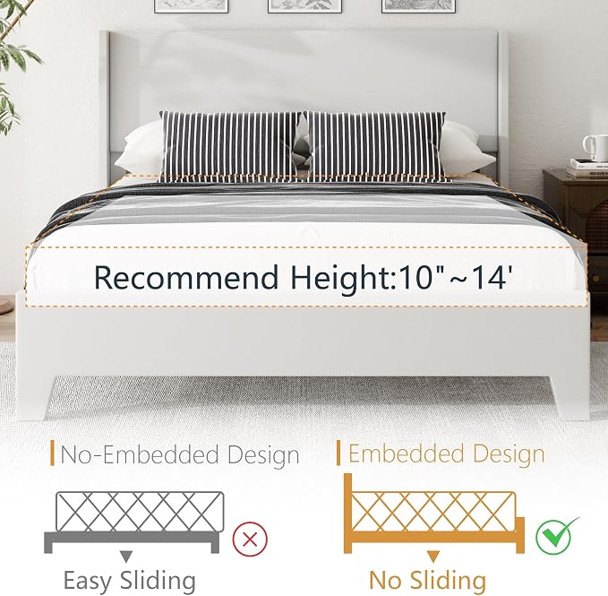 Full Size Bed Frame with Faux Leather Upholstered Headboard, Wear-Resistant, Easy Clean, Mattress Foundation, No Box Spring Required, Easy Assembly, Grey