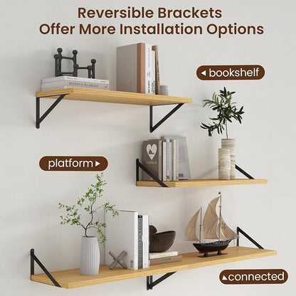 Axeman Deep Floating Shelves - 30 Inch Floating Shelves Set of 2-12 Inch Deep Oak Wall Shelves for Living Room Bathroom Kitchen