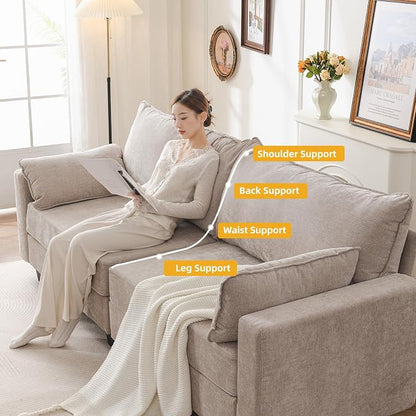 94'' Modular Sectional Sofa with All Seats Storage,Oversized 3-Seater Comfy Couches with Throw Pillows,Big Loveseat for Living Room,Bedroom,Chenille,Khaki