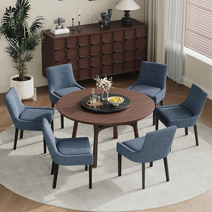 Modern Dining Room Chairs Set of 4 with Mid Back and Wood Legs, Upholstered Kitchen Chairs for Dining Room/Living Room, Blue