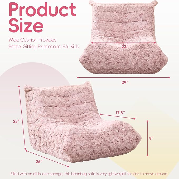 Hobestluk Medium Bean Bag Chair Faux Fur Fabric BeanBag Couch for Playroom | Pink Chevron,Ergonomic Design,Memory Foam,Strong Supportive,No Assembly Required,Decorative Style for Living Room Bedroom