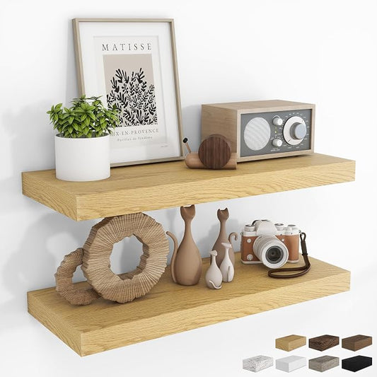 RICHFOCUS 28Inch Floating Shelves for Wall 2 Pack Shelves for Bedroom|Kitchen|Bathroom|Laundry Room Rustic Wood Wall Mounted Shelf with Invisible Brackets for Books|Storage|Decor, Oak