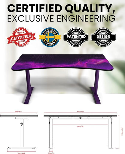 Arozzi Arena Special Edition Ultrawide Curved Gaming and Office Desk with Full Surface Water Resistant Desk Mat Custom Monitor Mount Cable Management Cut Outs - Purple Galaxy