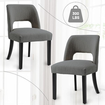 VKNOW Wooden Dining Chairs Set of 6, Modern Fabric Upholstered Dining Room Chair Kitchen Chairs, Farmhouse Dinner Chair for Kitchen Dining Room, Dark Grey-Black Legs