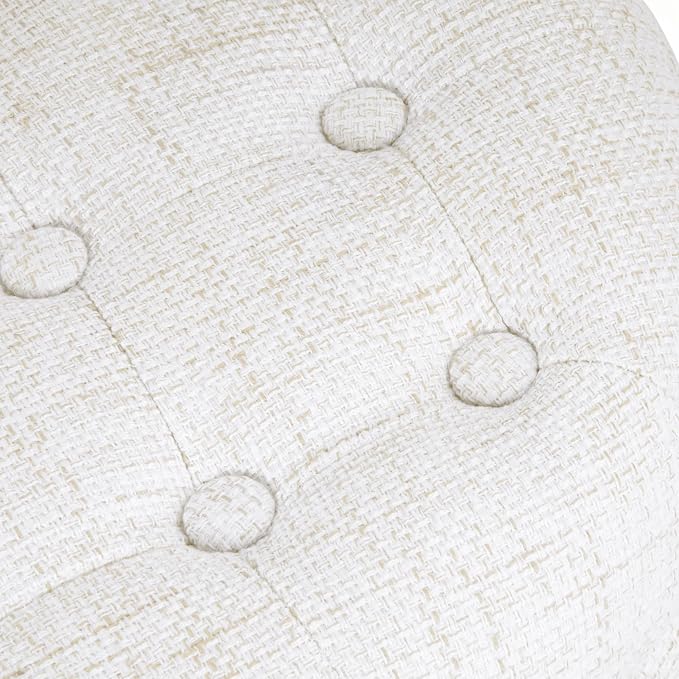 HomePop 19" Button Tufted Round Storage Ottoman - Cream Textured Solid