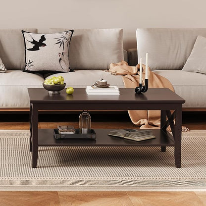 ChooChoo Oxford Coffee Table with Thicker Legs, Espresso Wood Coffee Table with Storage for Living Room 40 inches