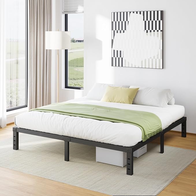 Furnitui 12 Inch High Metal King Bed Frame Platform, King Size Bed Frame No Box Spring Needed, Easy Assembly, Noise Free, Sturdy, Black