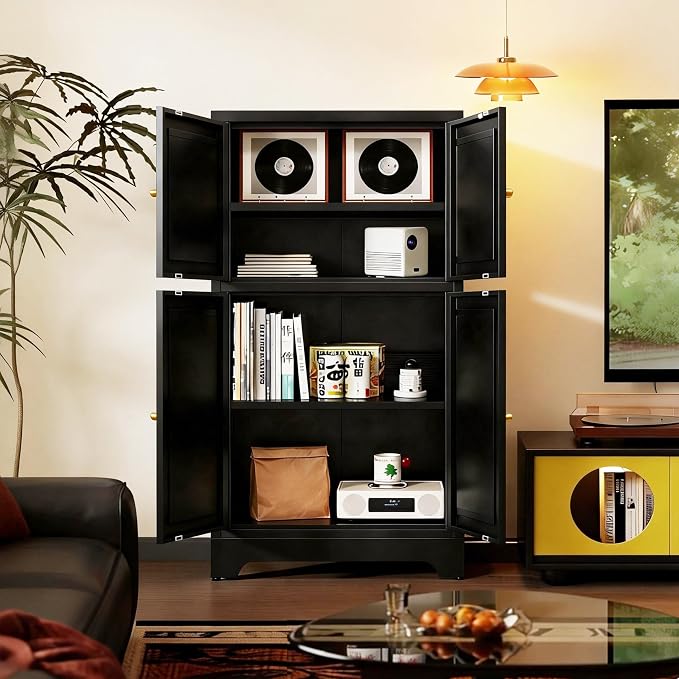 43" H Black Small Pantry Cabinet,Metal Storage Cabinets,Small Food Storage Cabinets