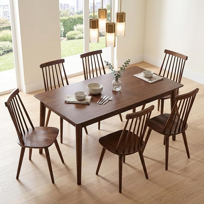 DUHOME Walnut Windsor Wooden Dining Chairs Set of 6, Wood Dining Room Chairs Spindle Side Kitchen Room Country Farmhouse Chairs Walnut
